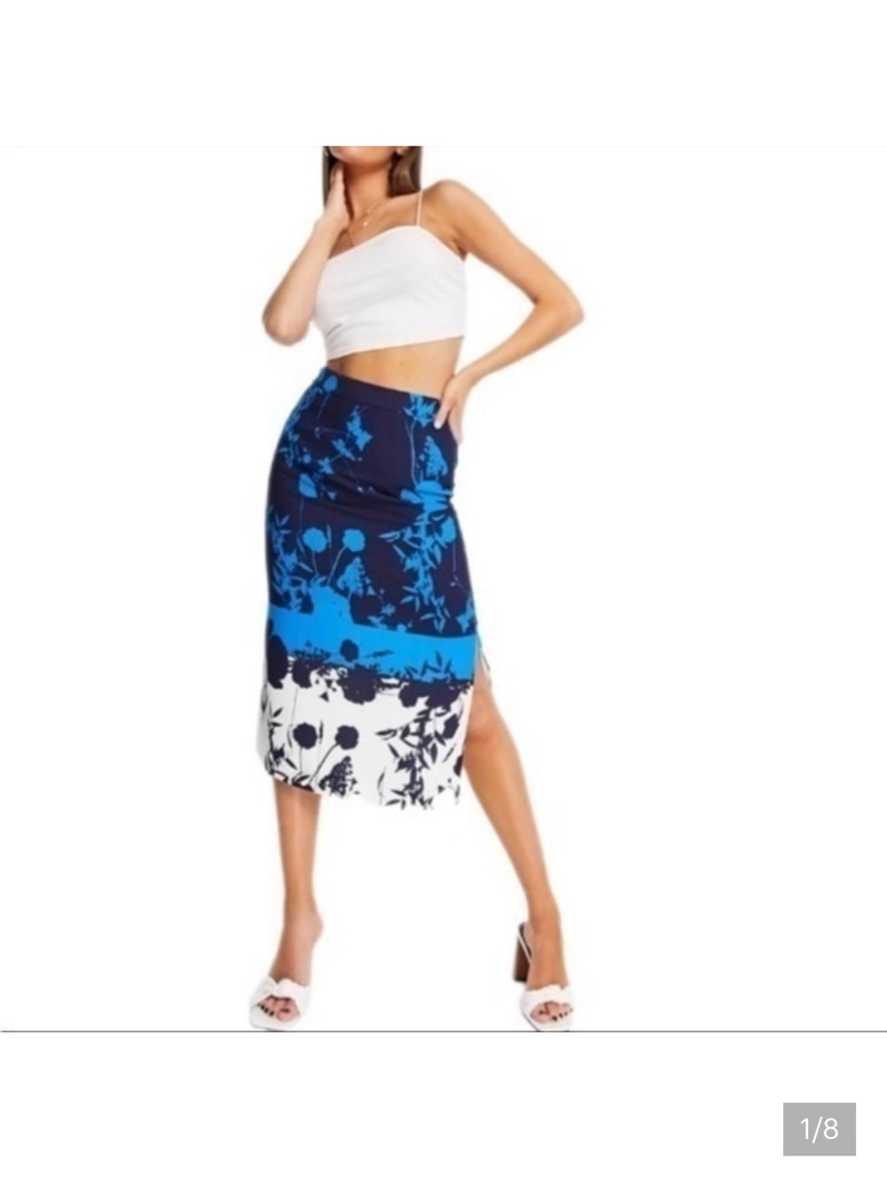 Ted Baker Navy, Cobalt & White Floral Block Midi Skirt